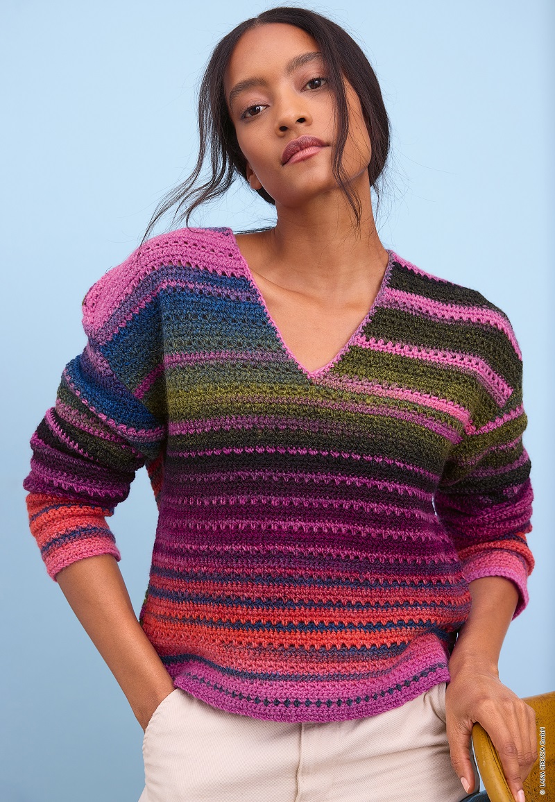 Anleitung Nr. 19901 Häkel-V-Pullover aus Gomitolo Modo
